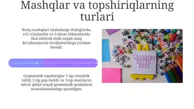 Til va ko'nikmalarni rivojlantirish uchun mashqlar va topshiriqlar 4