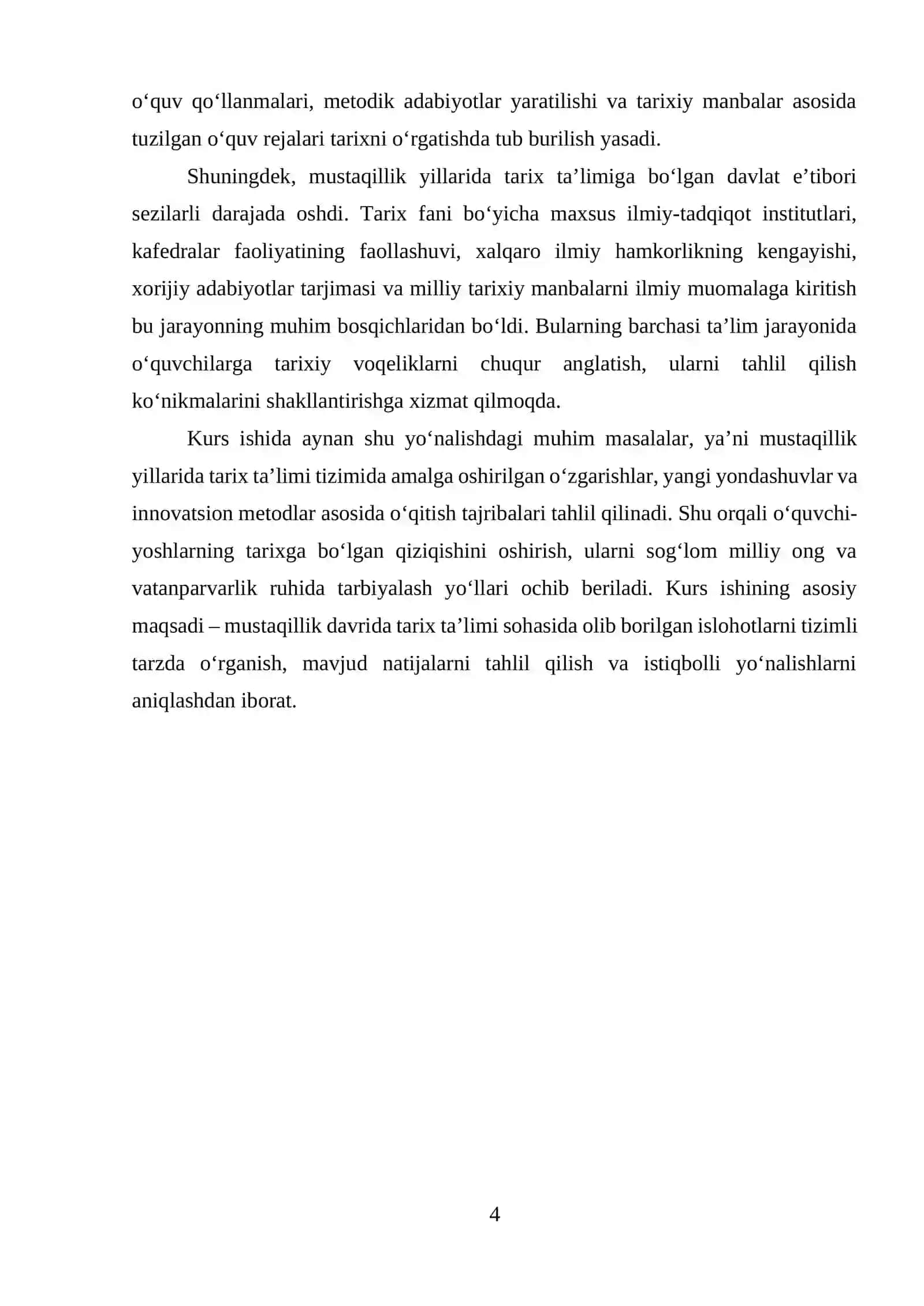 Mustaqillik yillarida tarix ta’limi sohasidagi islohatlarni o‘rganish 4