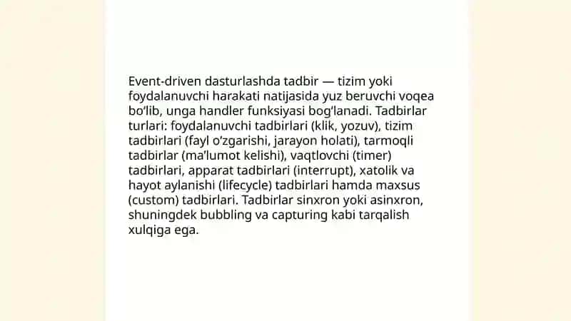 Event driven dasturlash: Asosiy tamoyillar va amaliyot 4