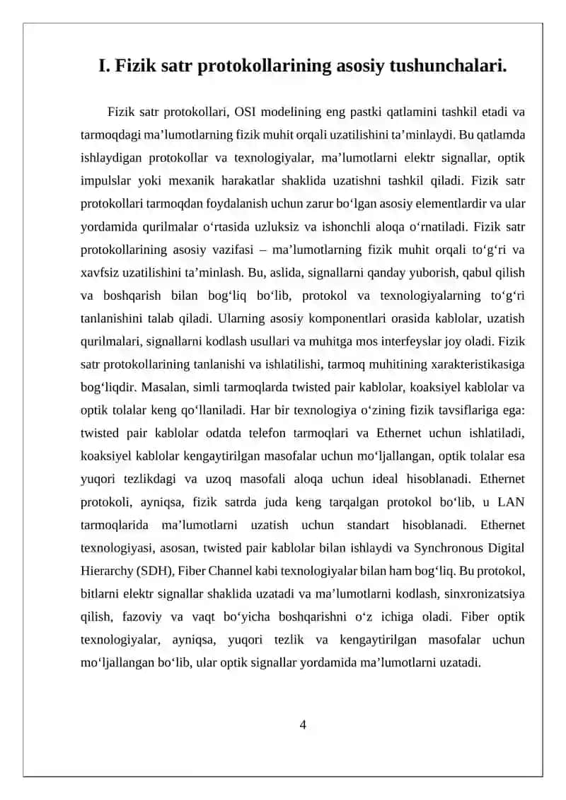 OSI MODELIDA FIZIK SATXI PROTOKOLLARI 4