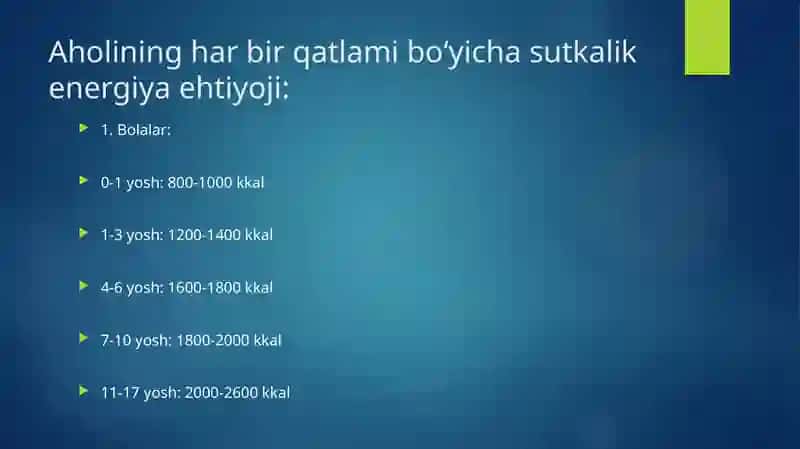 Sutkalik enegiya ehtiyoji va uning hisoblash usuli 4