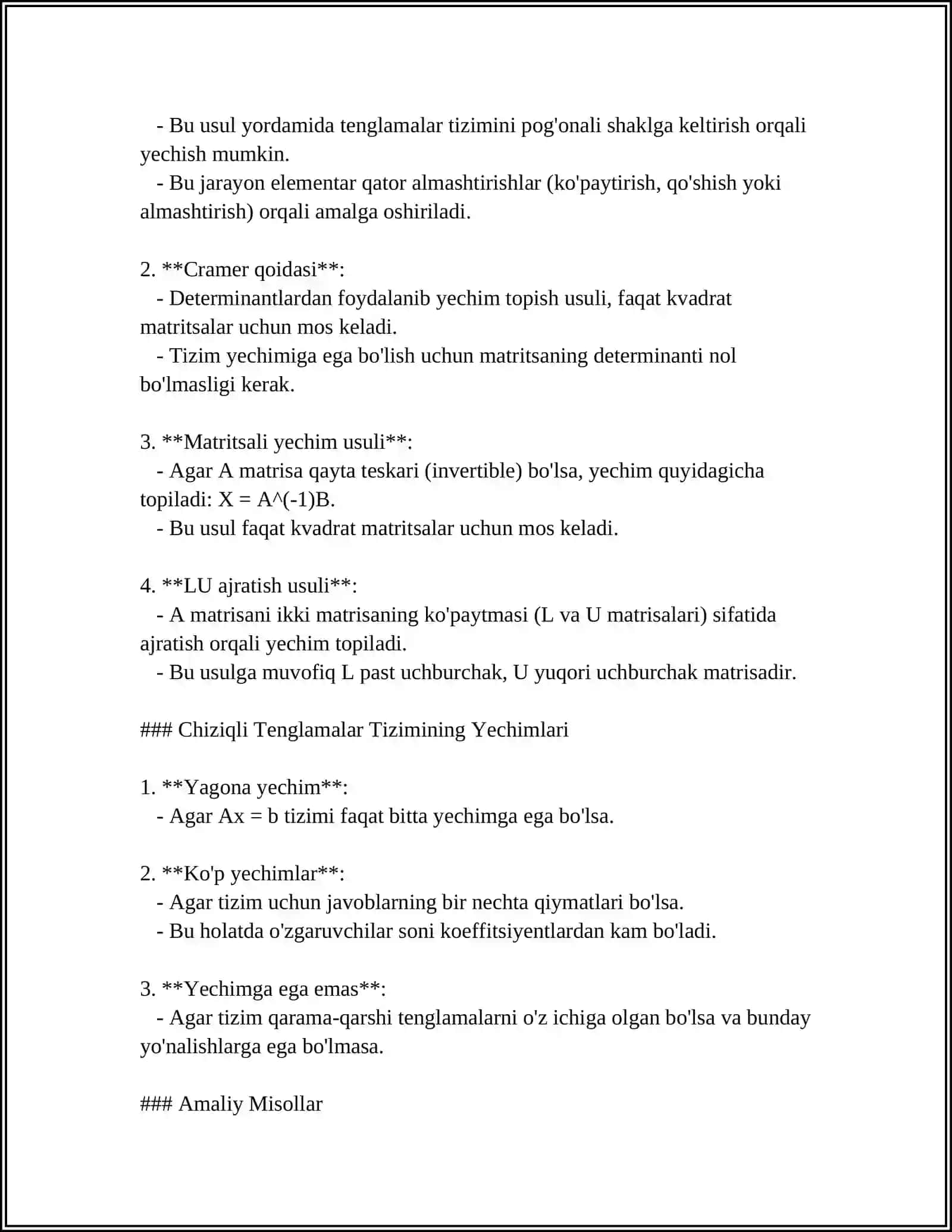 CHIZIQLI ALGEBRAIK TENGLAMALAR SISTEMASI NAZARIYASI ASOSIY TUSHUNCHASI 4
