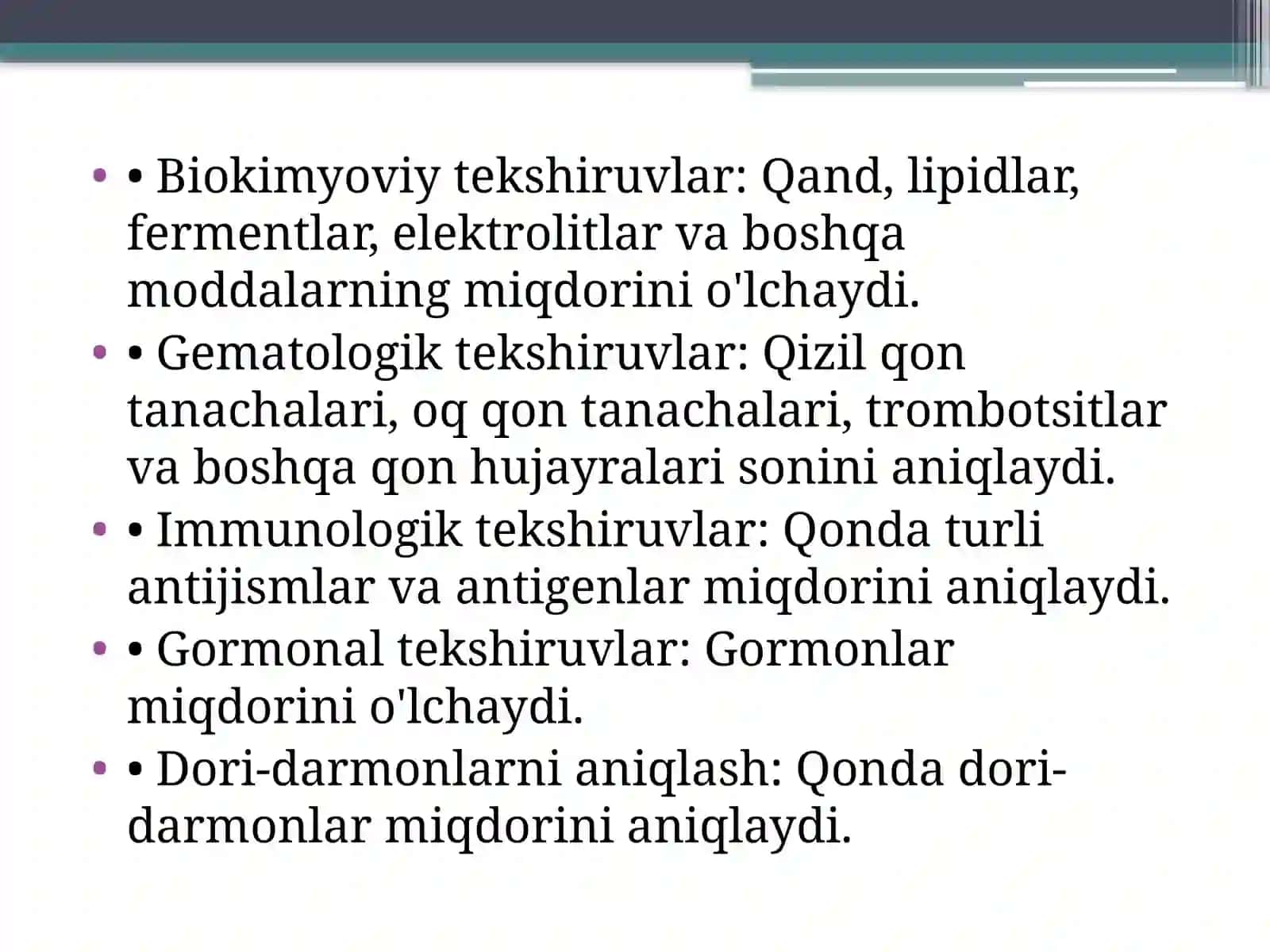 Klinik labarator diagnostikada miqdor va sifat tekshiruvlari 4