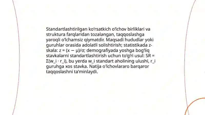 Standartlashtirish, standartlashtirilgan koʻrsatkichlarning qiymatlari, ularni hisoblash 4