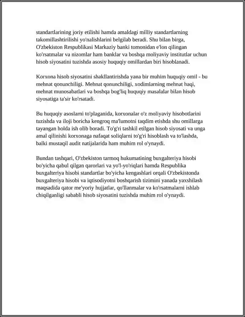 KORXONA XISOB SIYOSATINI TUZISH VA UNGA AMAL QILINISHI AUDITI 4