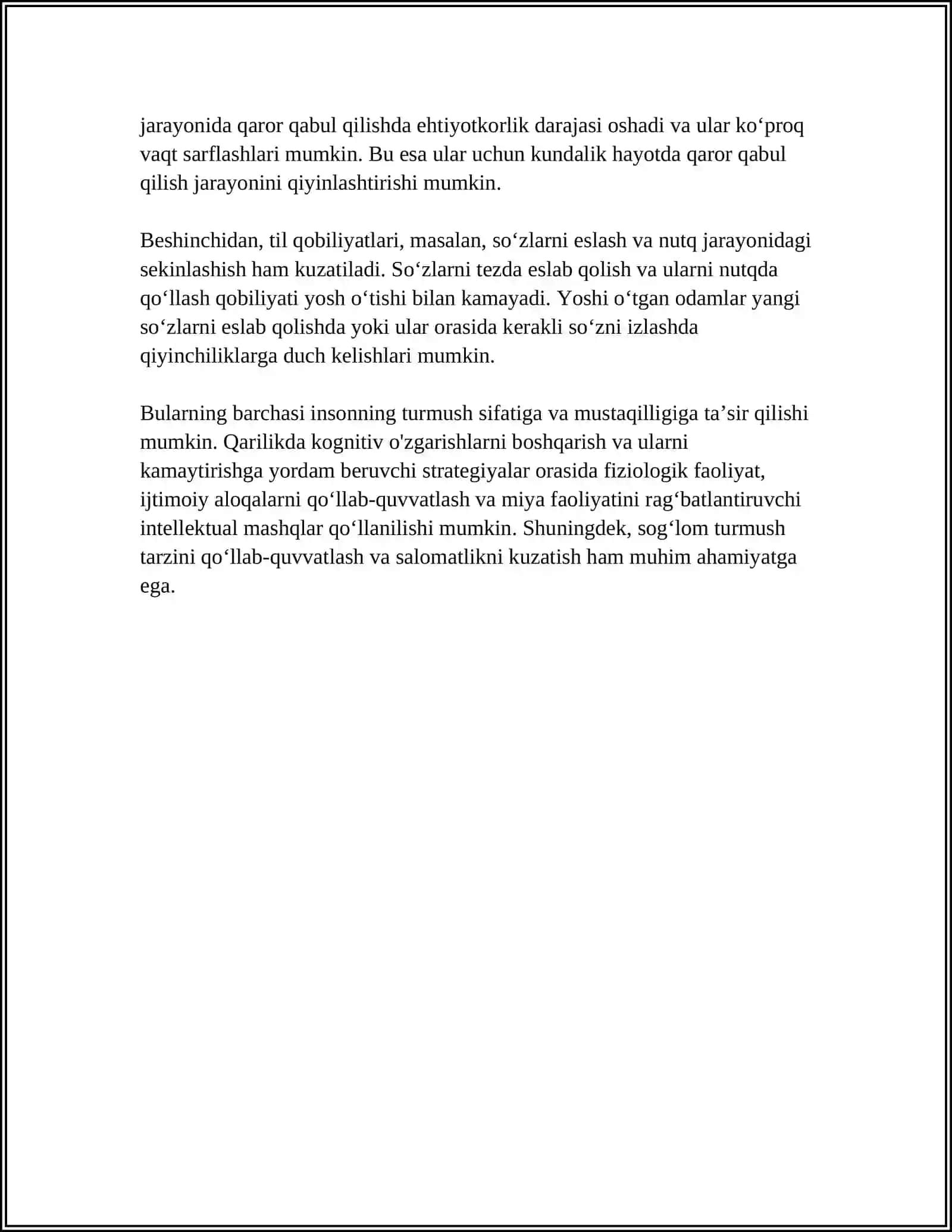 Qarilik Davrida Bilish Jarayonlaridagi O'zgarishlar 4
