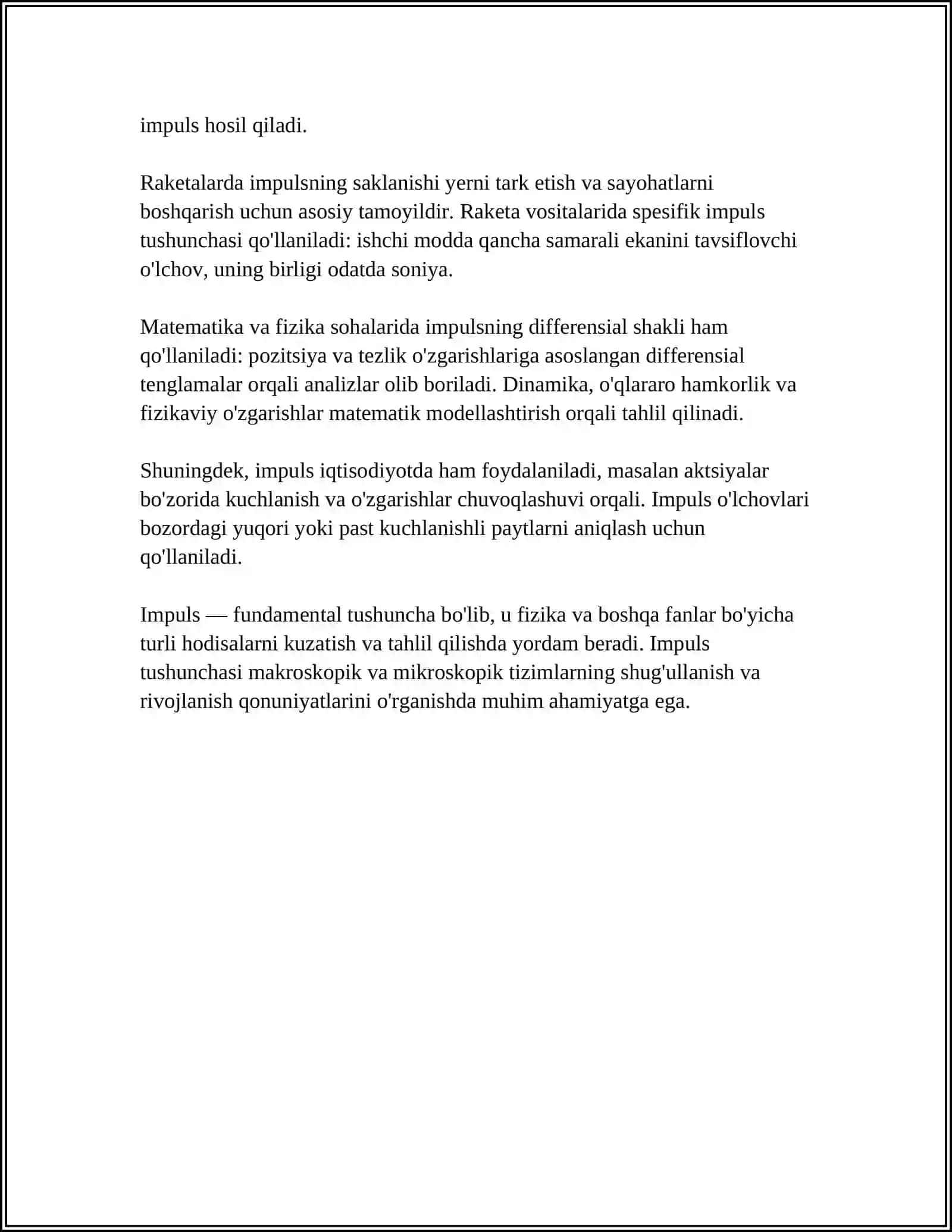 IMPULS. IMPULSNING SAQLANISH QONUNI 4