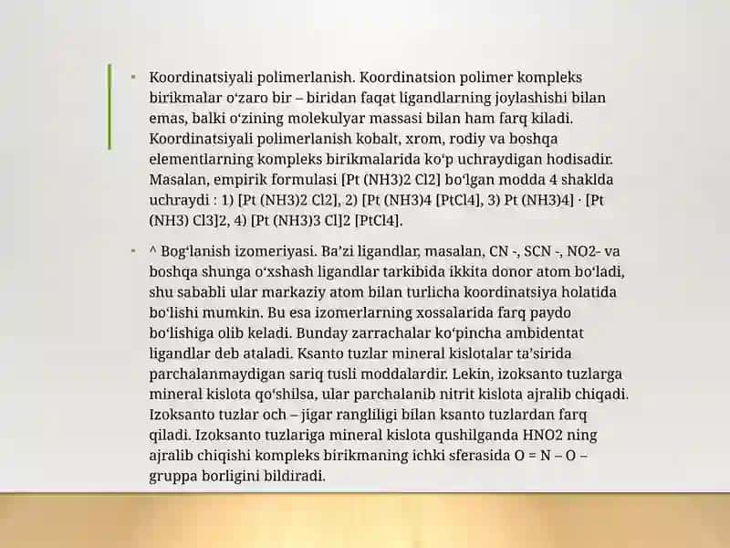 Kompleks birikmalarning izomeriyasi. Markaziy ionning ligand bilan elektrostatik  ta’sirlashuvi 4