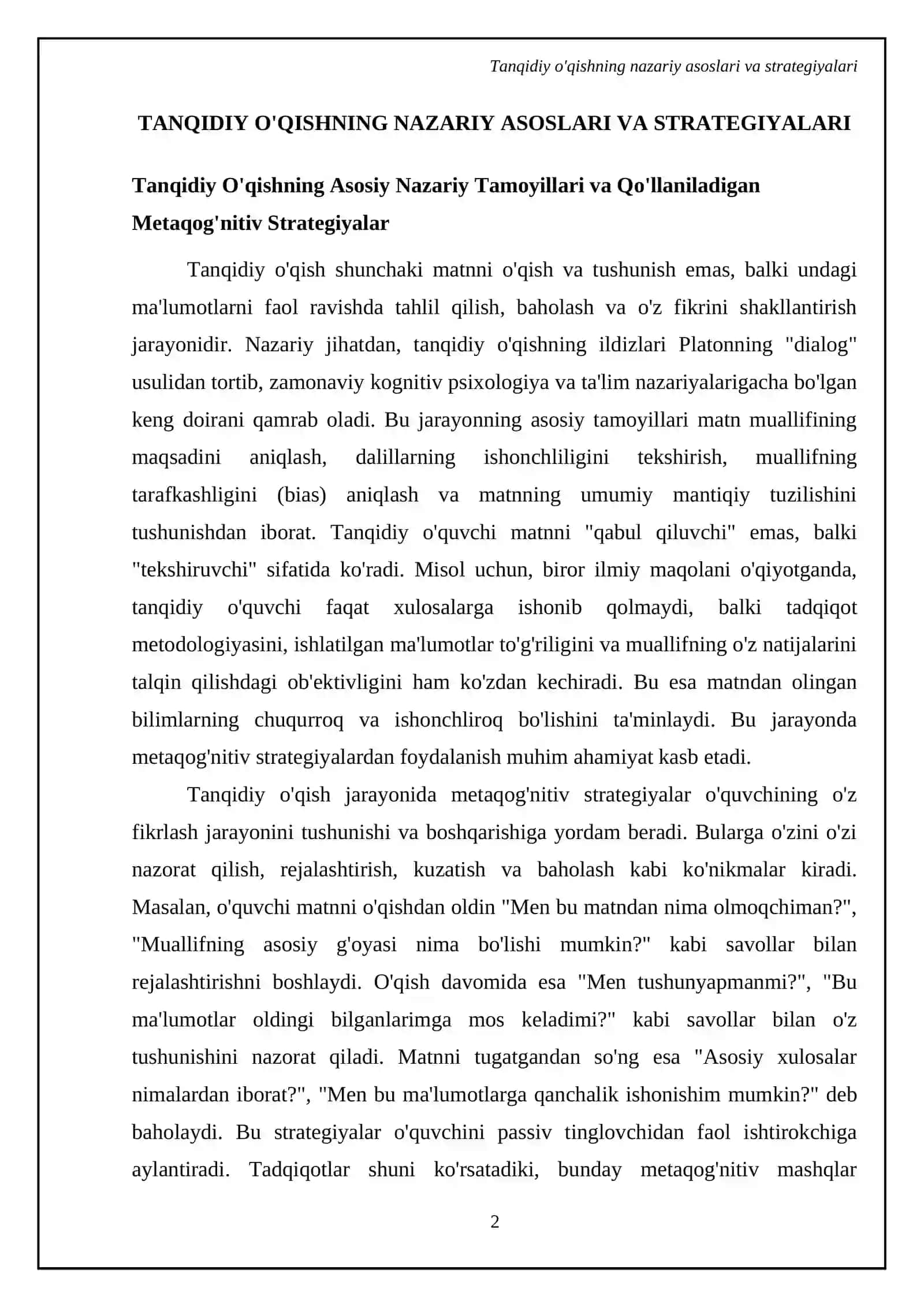 Tanqidiy o'qishning nazariy asoslari va strategiyalari 4