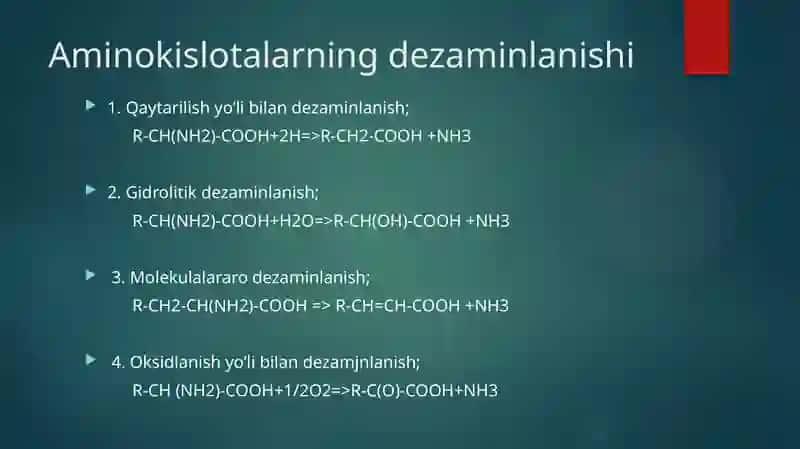 Aminokislotalar almashinuvining umumiy yo'llari 4