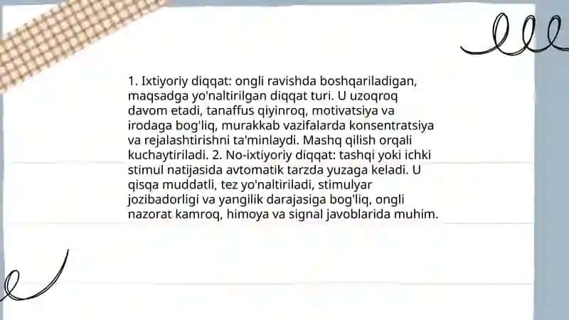 Diqqat turlari va xususiyatlari 4
