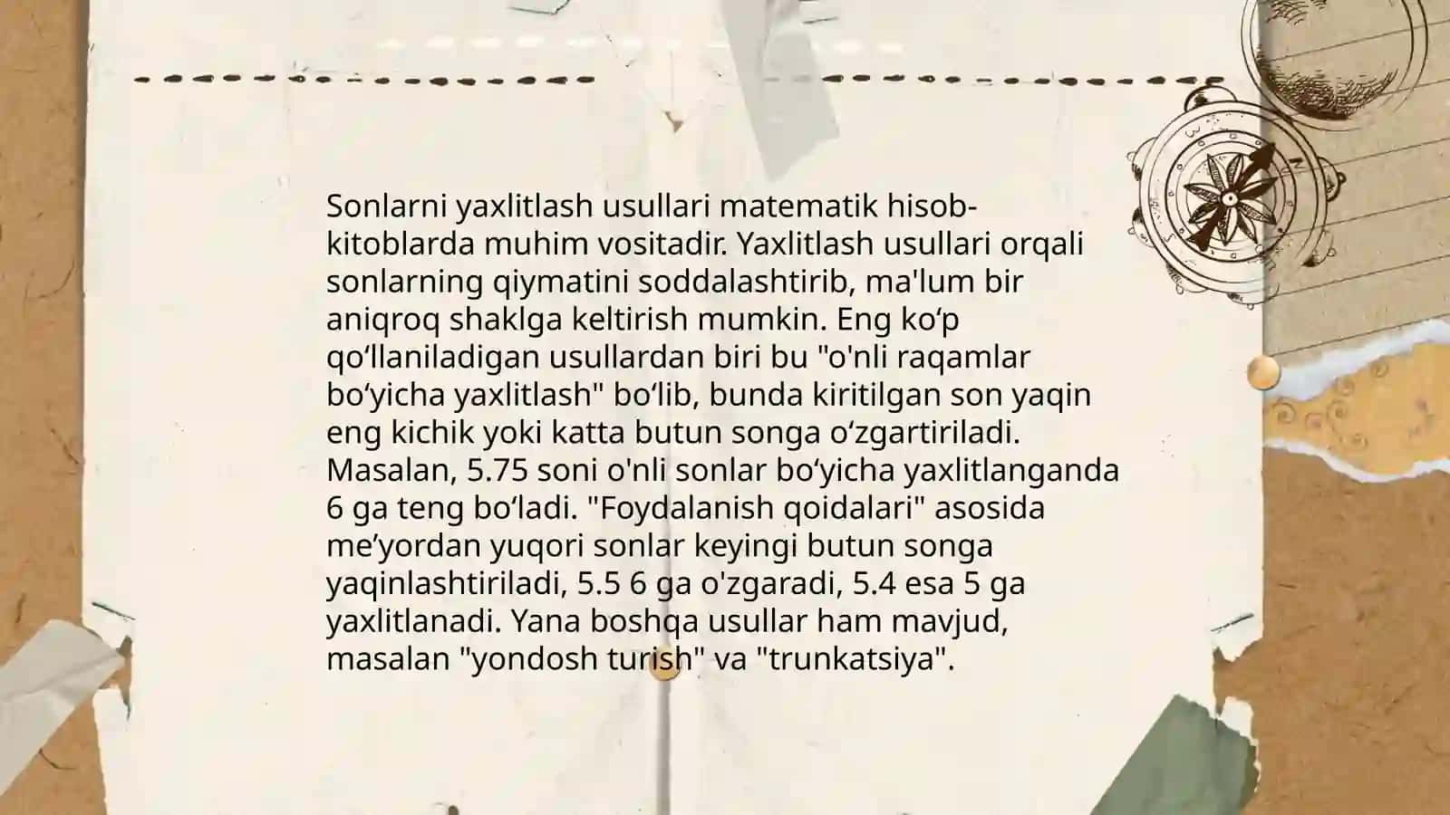 Taqribiy hisob, absolyut va nisbiy xato, sonlarni yaxlitlash usullari 4
