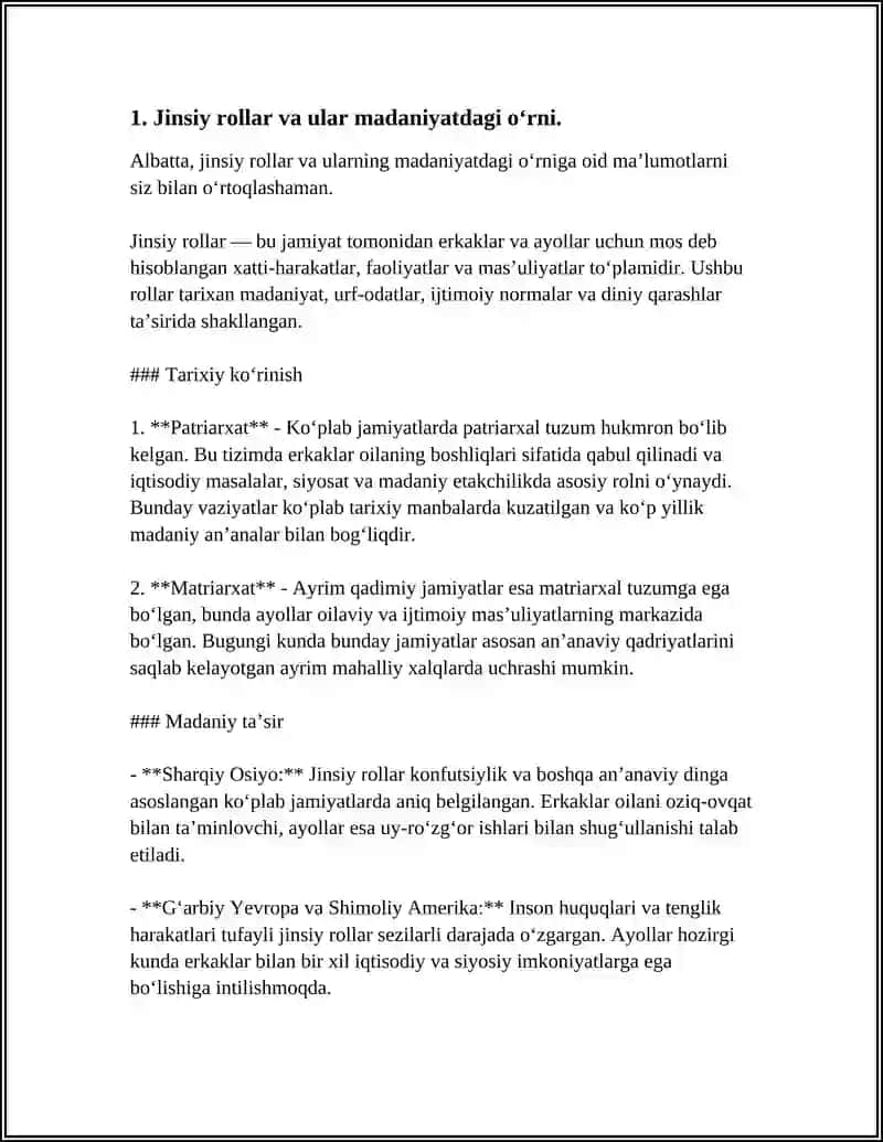GENDER ANTROPOLOGIYASI: TURLI MADANIYATLARDA JINSNING OʻRNI VA TAʼSIRI 4