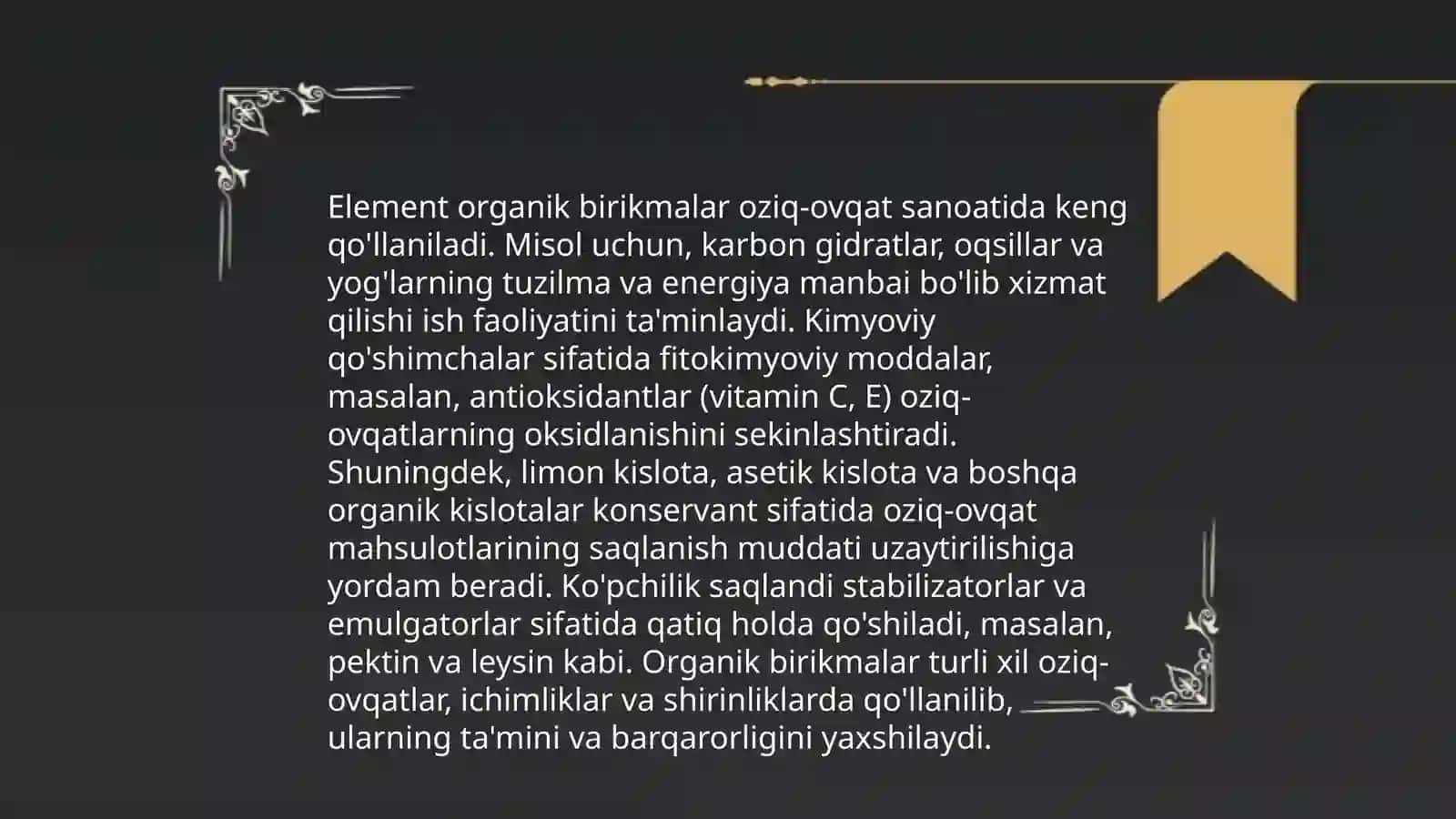 Element organik birikmalarning qo'llanilishi 4