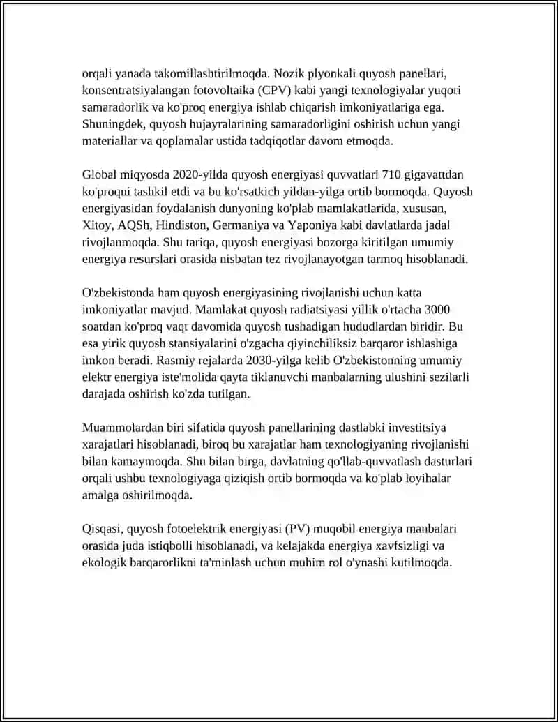 Quyosh fotoelektrik energiyasi (PV) 4