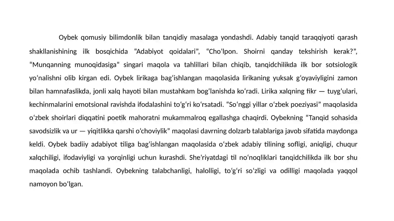 Oybekning adabiy tanqidiy qarashlari 4
