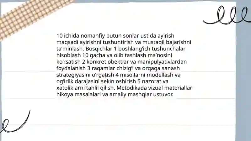 10 va 100 ichida nomanfiy butun sonlar ustida arifmetik amallarni oʻrgatish metodikasi 4