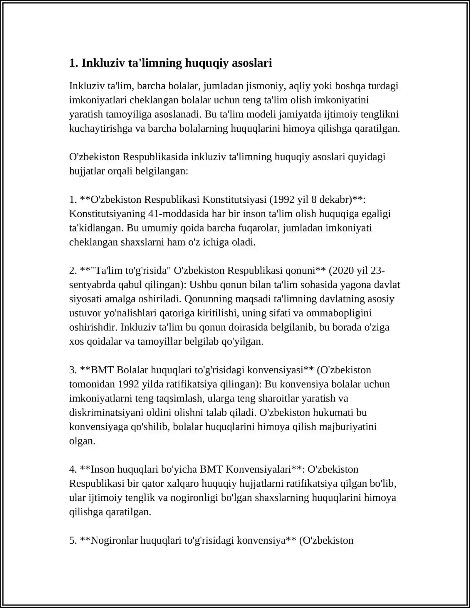 ALOHIDA TA'LIM EHTIYOJLARI BÒLGAN BOLALARNI SAMARALI INKLYUZIV TA'LIM OLISHNING ASOSIY SHARTLARI. TURLI YÒNALISHDAGI ILMIY TADQIQOTLARDA INKLYUZIV TA'LIM MUAMMOLARINI ÒRGANISH 4