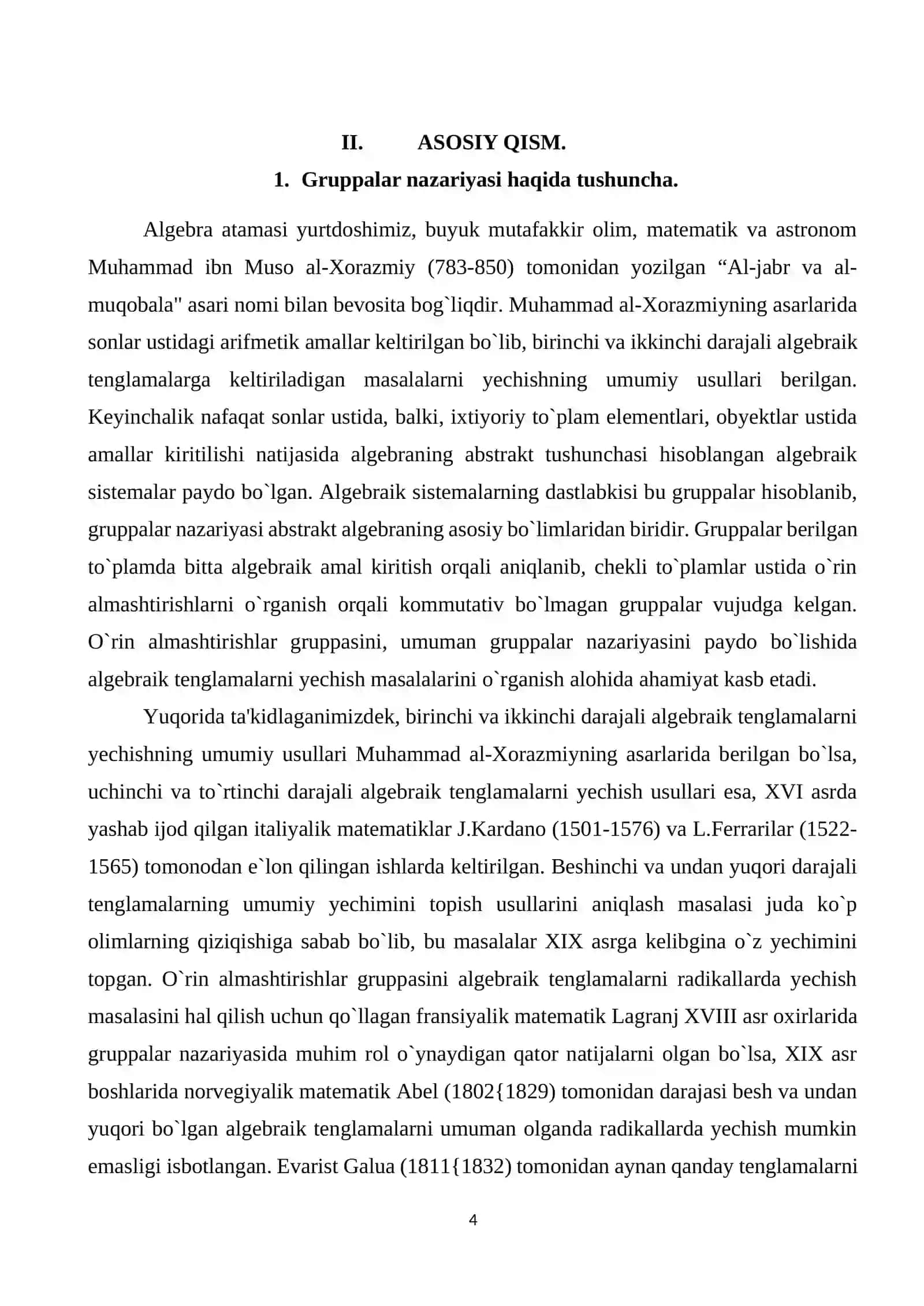 Algebra fanidan kurs ishi 4