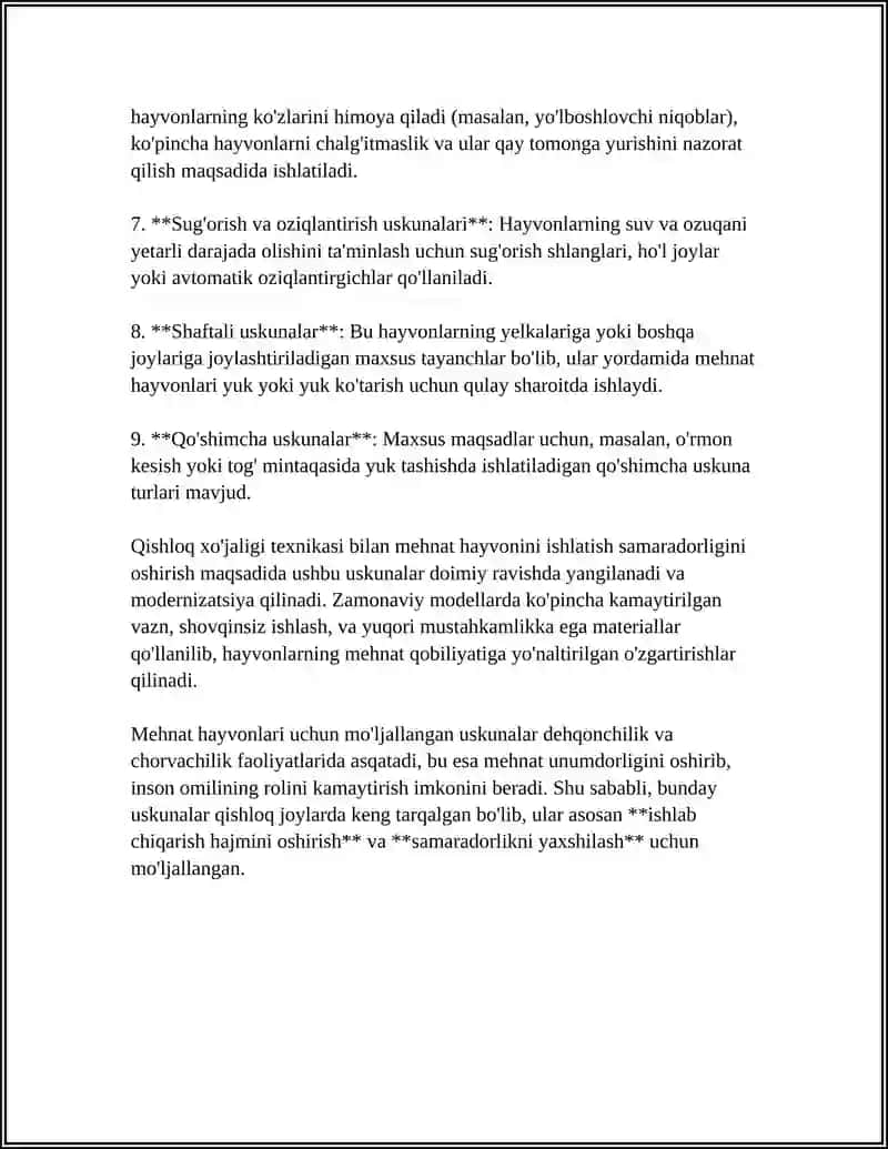 HAYVONLARDA MEHNAT QUROLLARDAN FOYDALANISH 4