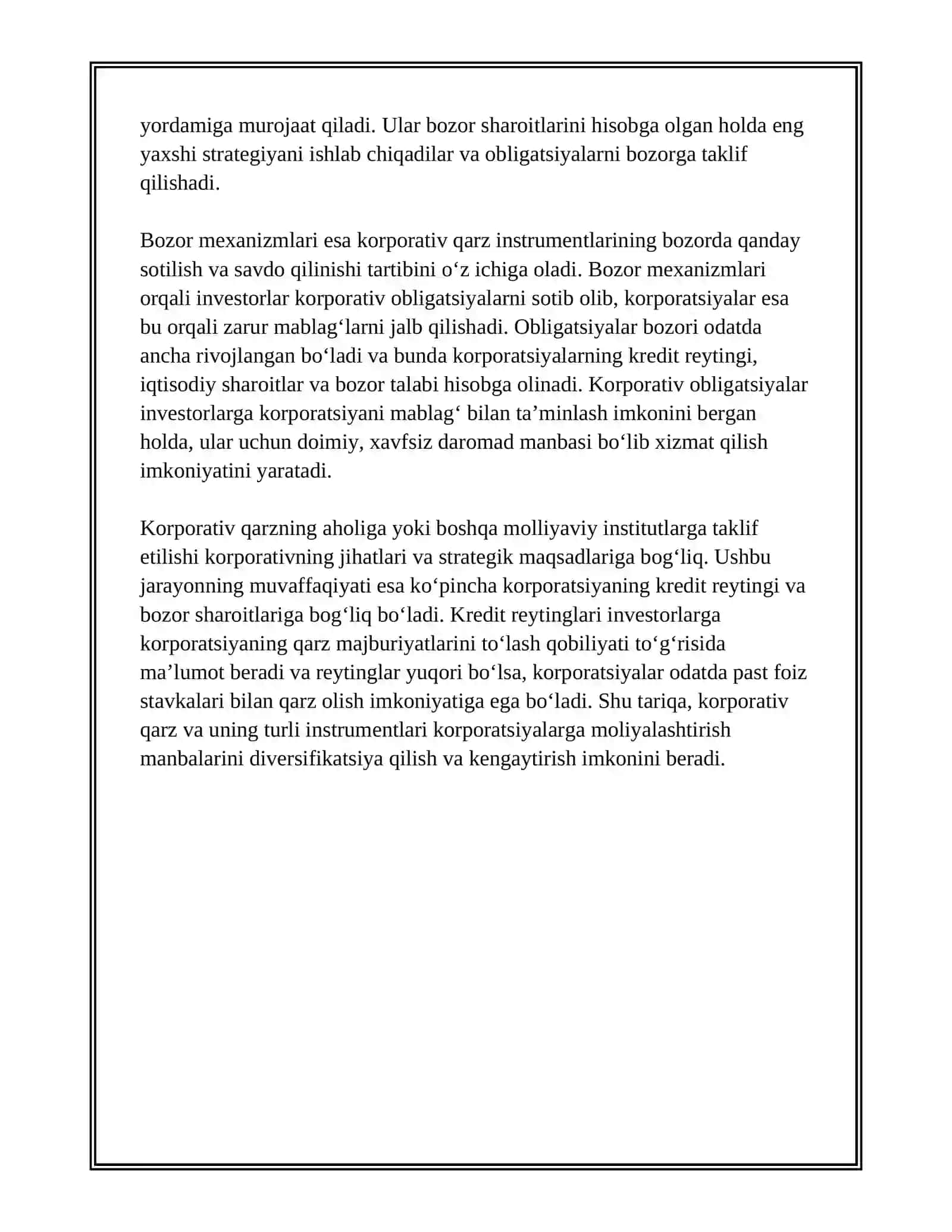 KORPORATIV QARZ. QARZ INSTRUMENTLARINI EMISSIYA QILISH VA BOZOR MEHANIZMLARI 4
