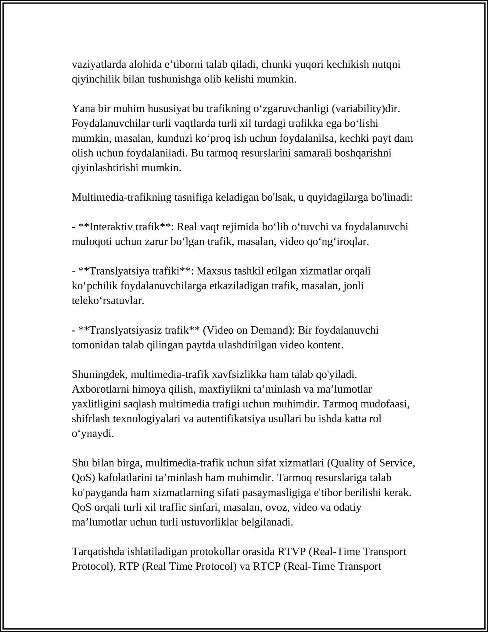 MULTIMEDIA-TRAFIK-TA’RIFI, UMUMIY HUSUSIYATLARI, TASNIFI 4