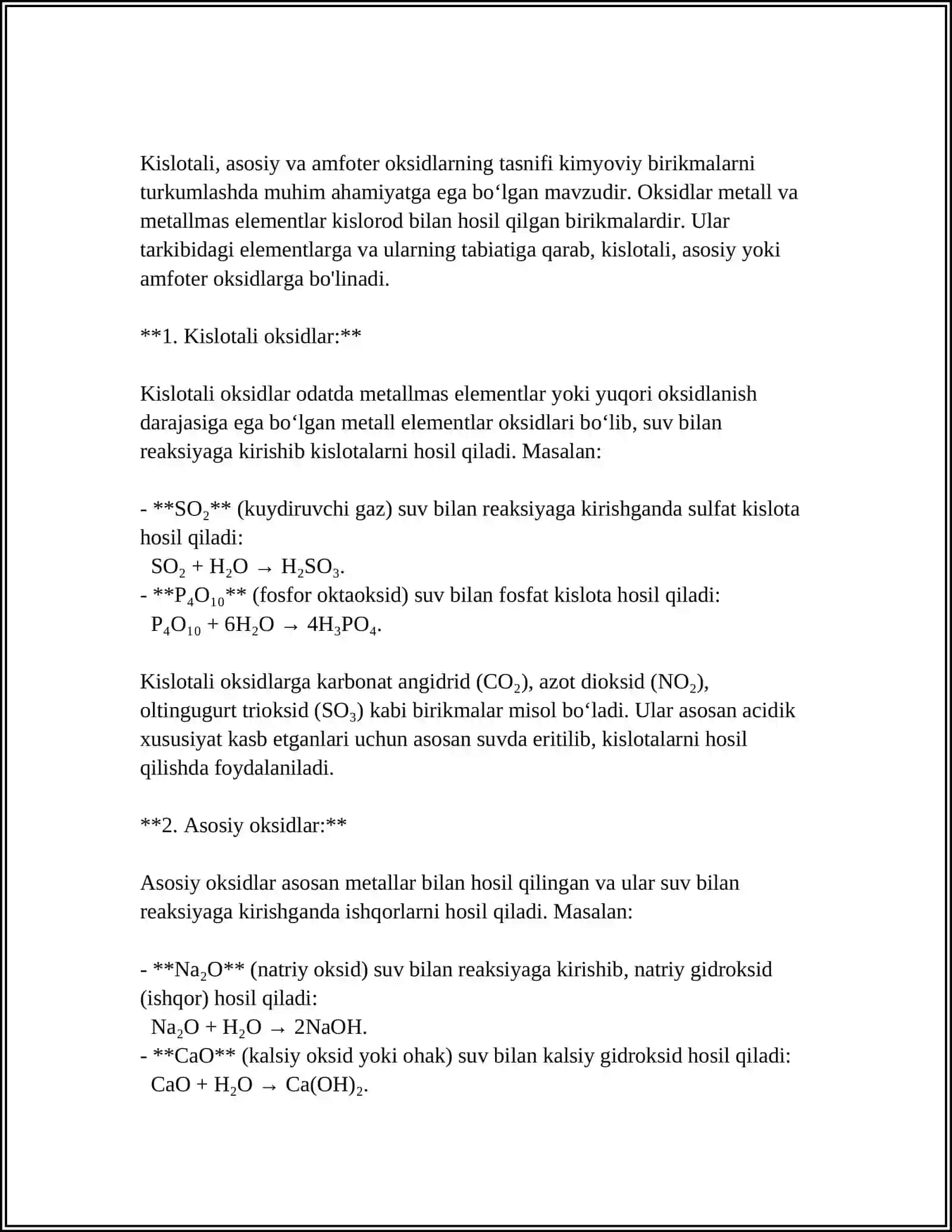 NOORGANIK BIRIKMALARNING ASOSIY SINFLARI:OKSID,ASOS,KISLOTA VA TUZLAR 4