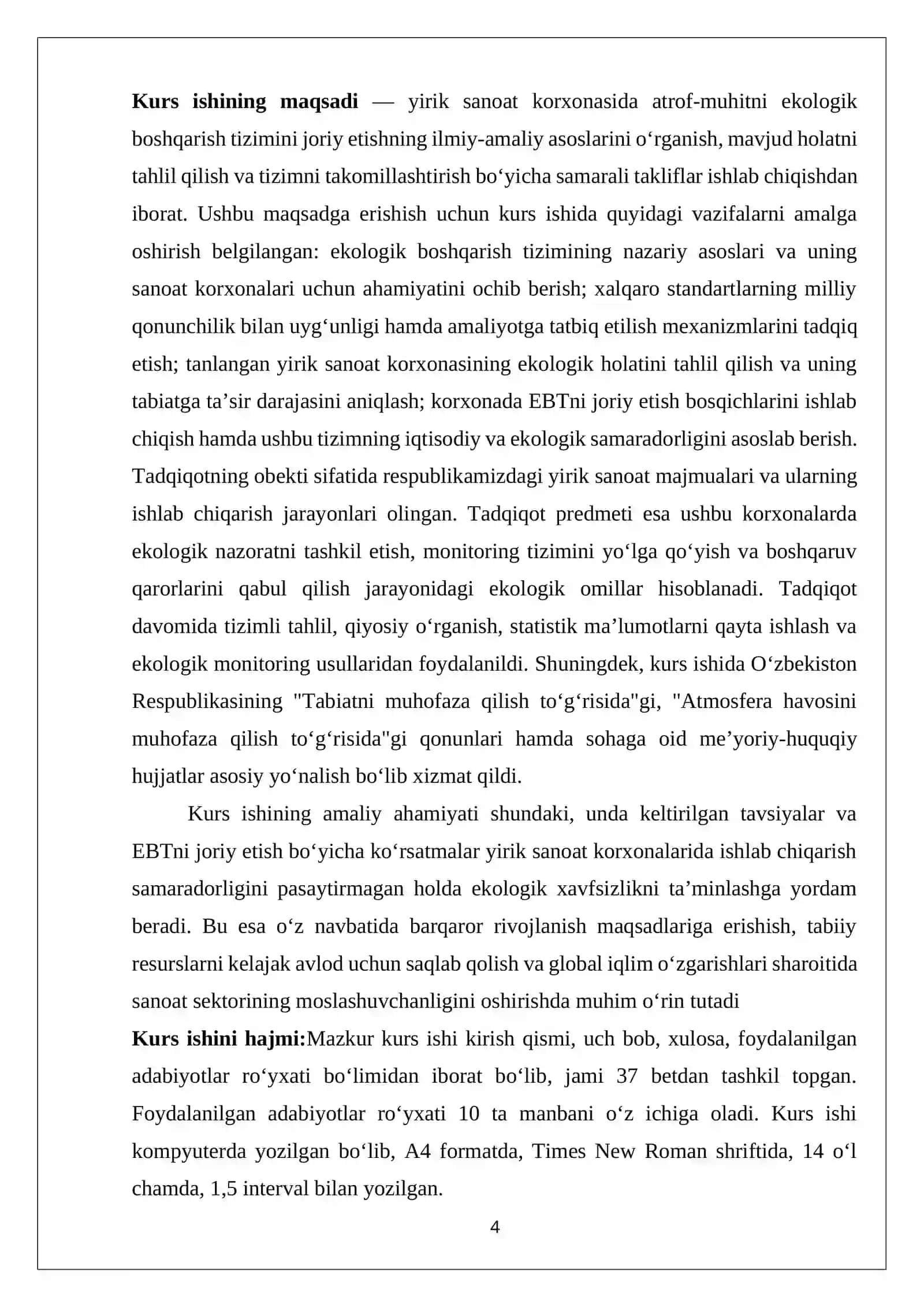 Yirik sanoat korxonasida atrof-muhitni ekologik boshqarish tizimini joriy etish 4