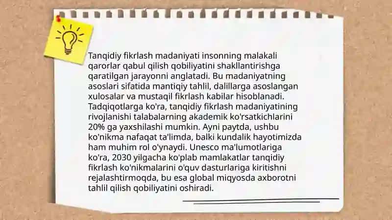 "Fikrga qarshi-fikr,gʻoyaga qarshi-gʻoya, jaholatga qarshi-ma'rifat"degan tamoyilning mediamadaniyatning asosiy gʻoyasi sifatida 4