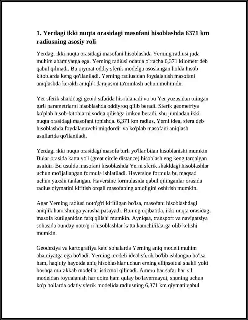 Yerdagi ikki nuqta orasidagi masofani hisoblash 4