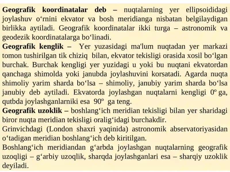Geodeziyada qo’llaniladigan koordinatalar va balandliklar sistemasi 4