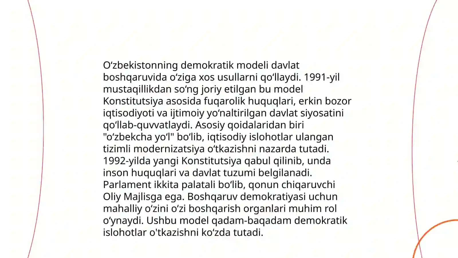 Oʻzbekiston suveren, demokratik, huquqiy, ijtimoiy va dunyoviy davlat 4