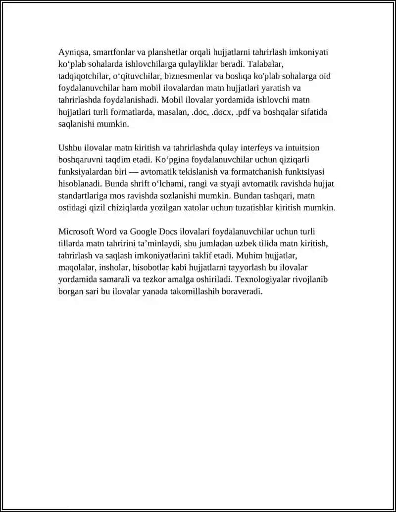 Mobil ilovalar yordamida matn hujjatlari yaratish va tahrirlash (Word, Google Docs) 4