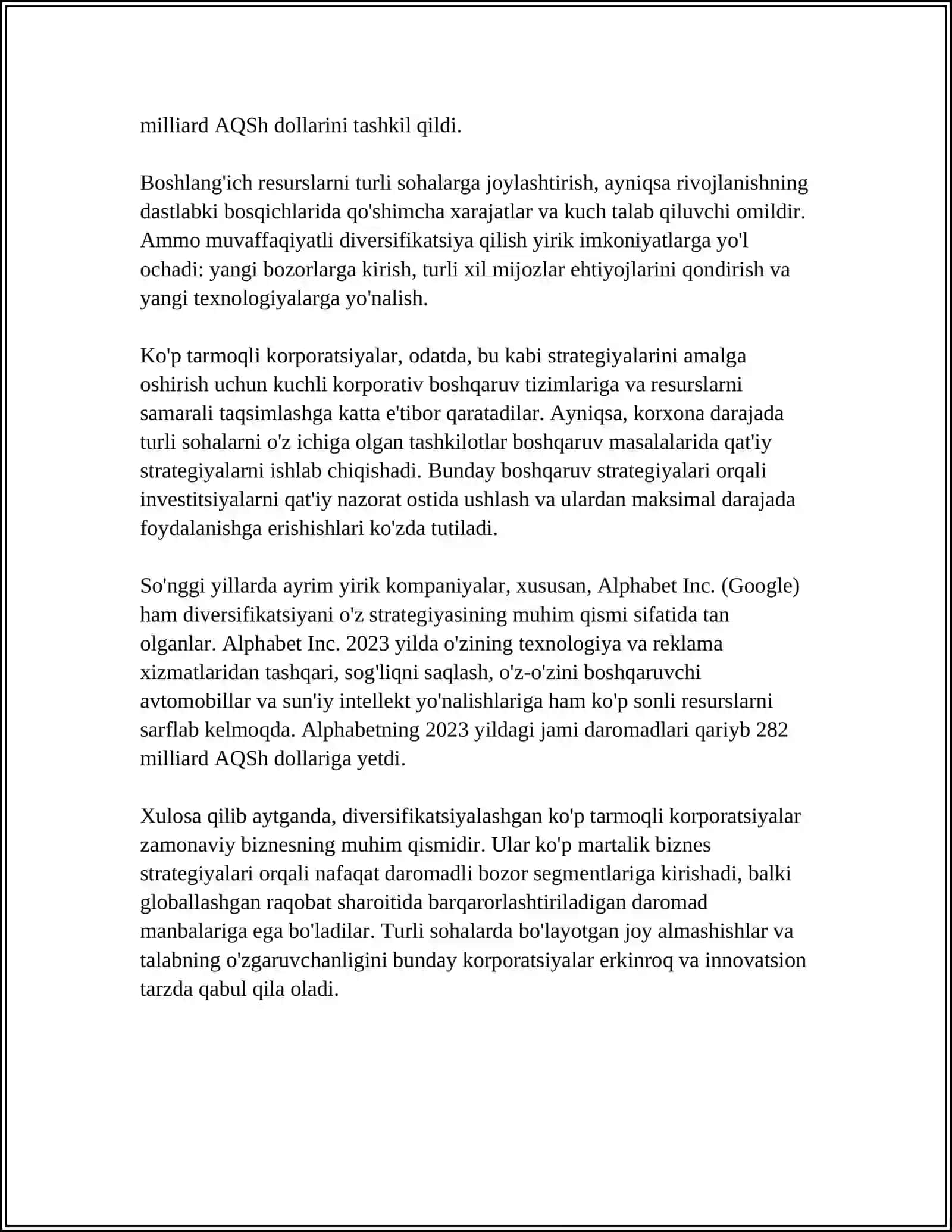 Diversifikatsiyalashgan ko'p tarmoqli korporatsiyalarning raqobat ustunligining manbalari 4