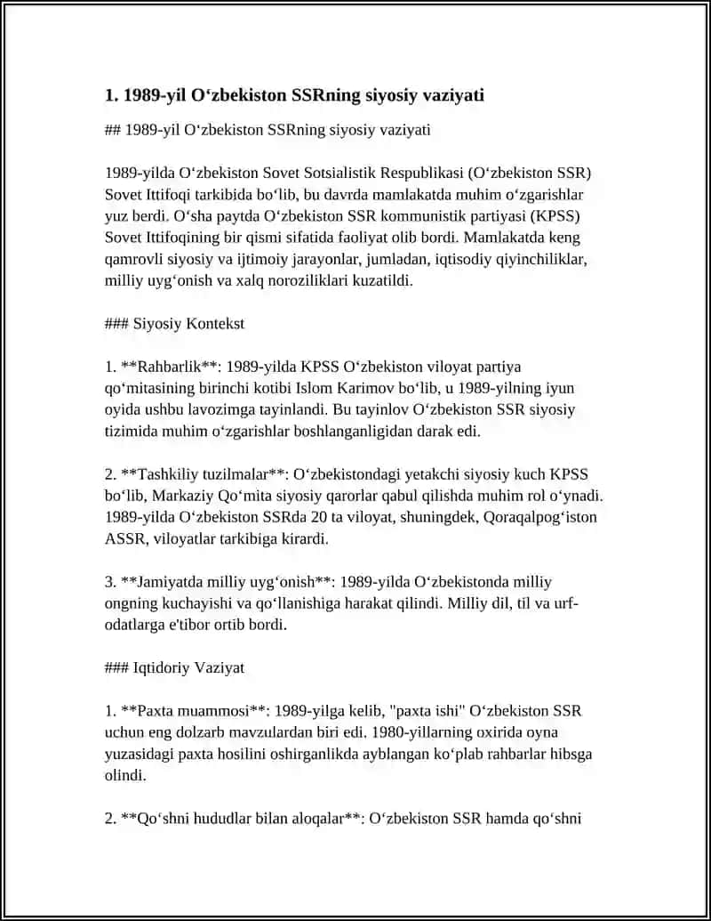 1989-YIL OʻRTALARIDA RESPUBLIKA IJTIMOIY-SIYOSIY HAYOT.MILLIY MANFAATLAR USTUVORLIGINING OSHIB BORISHI."OʻZBEKISTON SSR NING DAVLAT TILI HAQIDA"GI QONUN VA UNING AHAMIYATI 4
