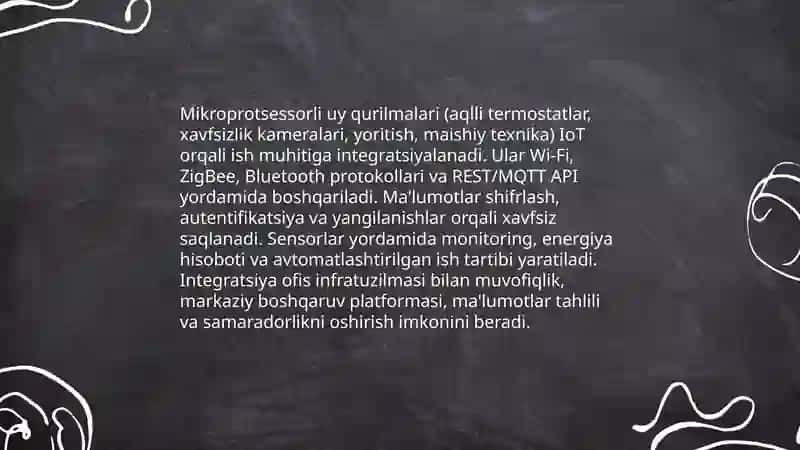 Axborot texnologiyasi (AT) ning tashkilotlar ish uslubiga taʼsiri. Mikroprotsessorli uy qurilmalari. 4
