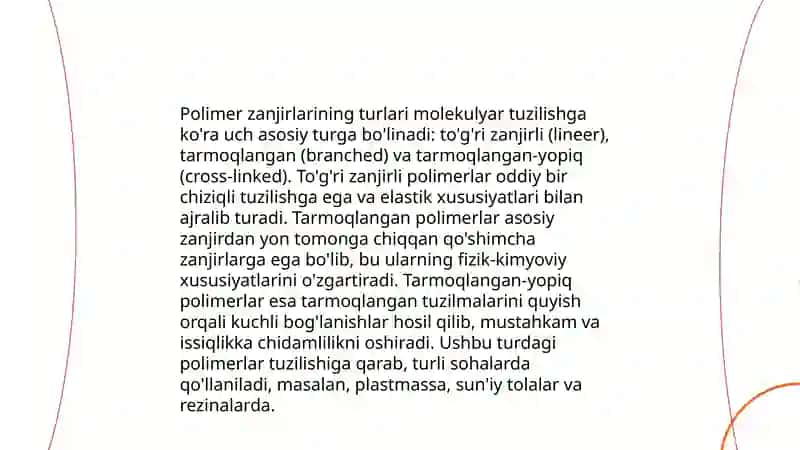 Yuqori molekulyar birikmalarning tuzilishiga qarab erish bosqichlari va tayyorlanish texnologiyalari 4