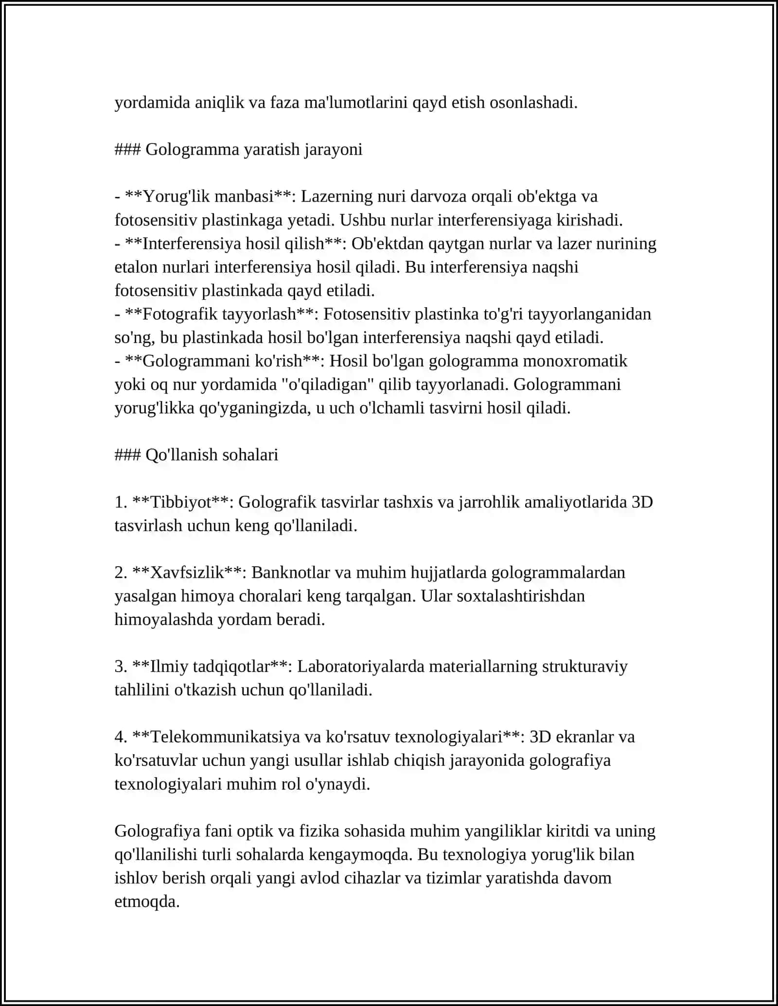 GOLOGRAFIYA PRINSIPI VA UNING QO‘LLANILISHI 4