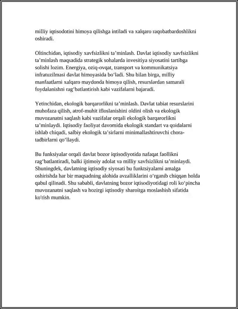 BOZOR IQTISODIYOTI SHAROITIDA DAVLATNING FUNKSIYALARI VA IQTISODIY SIYOSATNING MAQSADLARI 4