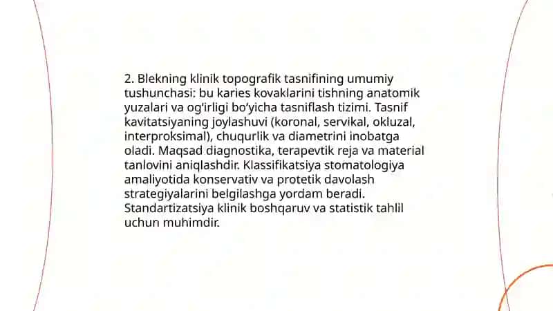 G.V.Blek boyicha karies kovaklarining kilinik topografik tasnifi 4