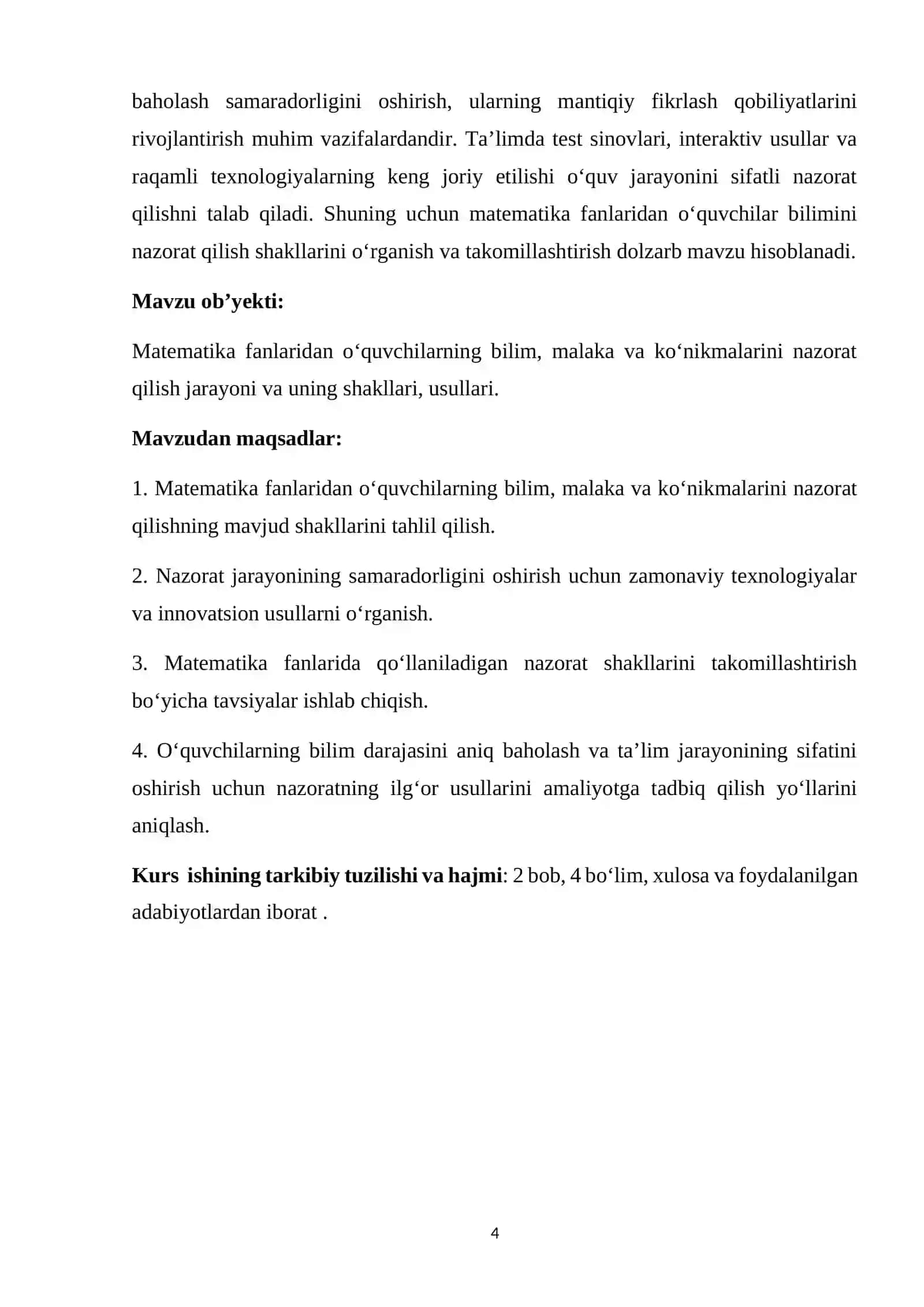 Matematika fanlaridan o‘quvchilar bilim, malaka va ko‘nikmalarini nazorat qilish shakllari 4