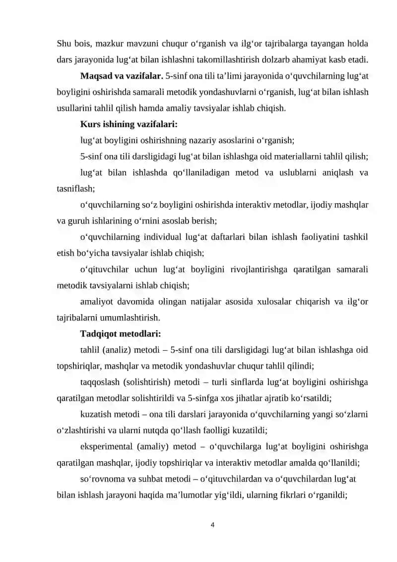 Umumta’lim maktablarida lug‘at bilan ishlashni tashkil etish metodikasi( 5-sinf ona tili darslaridan) 4