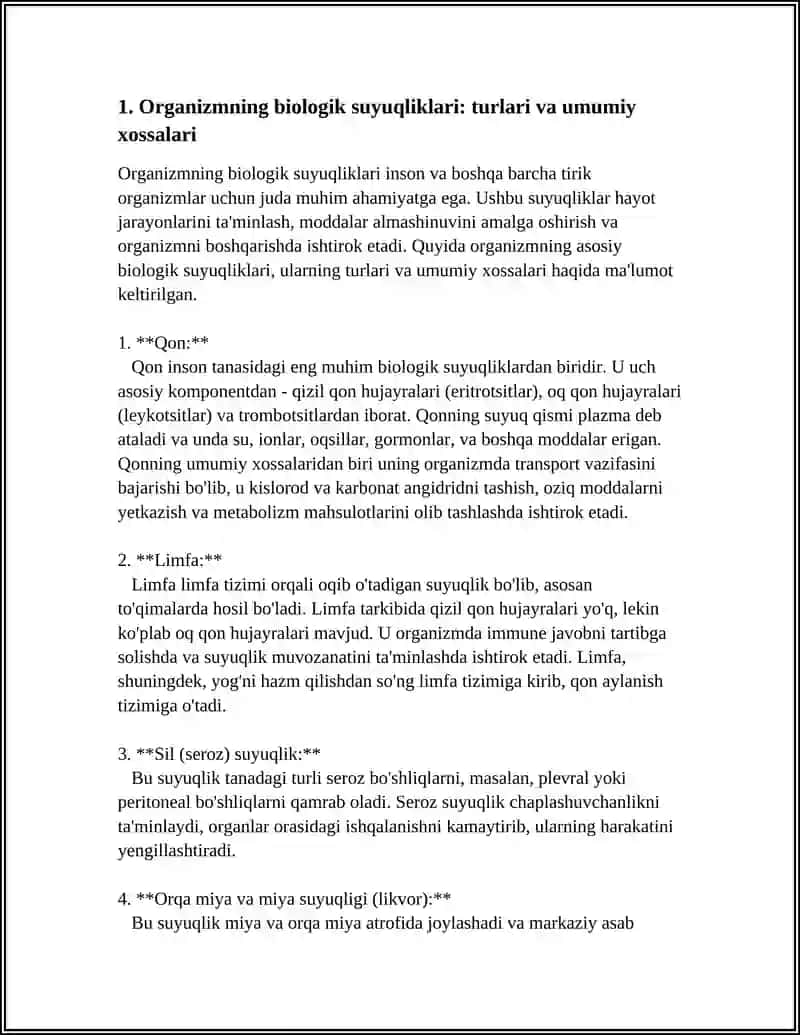 MUSTAQIL ISH Mavzu: ORGANIZMNING BIOLOGIK SUYUQLIKLARI ELEKTROLIT VA NOELEKTRLIT ERITMALAR SIFATI 4
