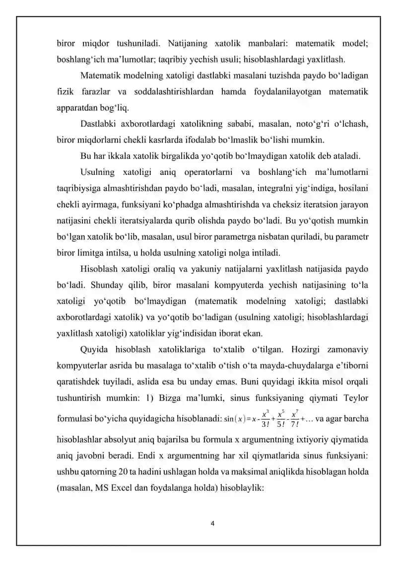 Funksiya xatoliklari.Amal xatoliklari. 4