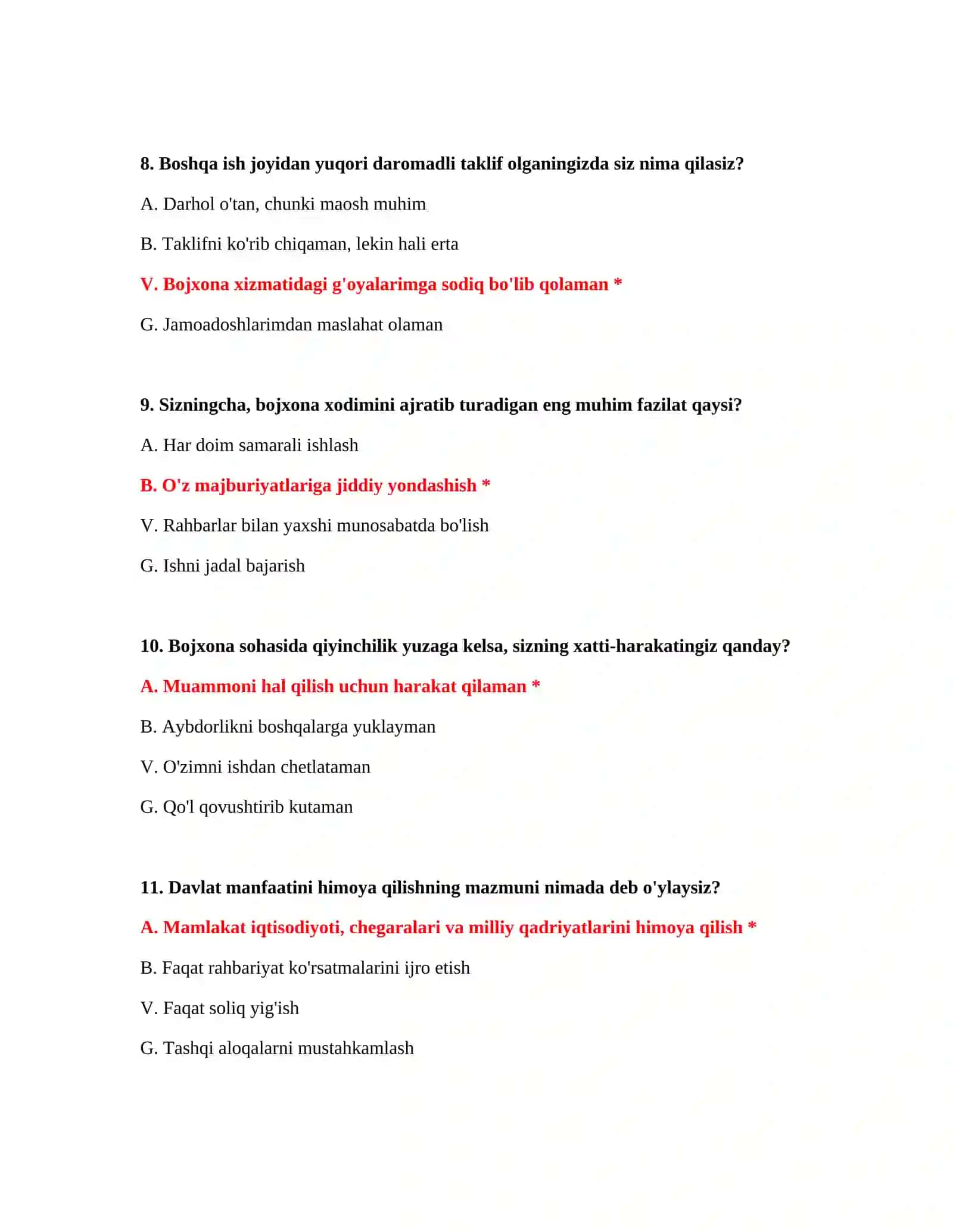 Bojxona ishga kirish test savol javob 4