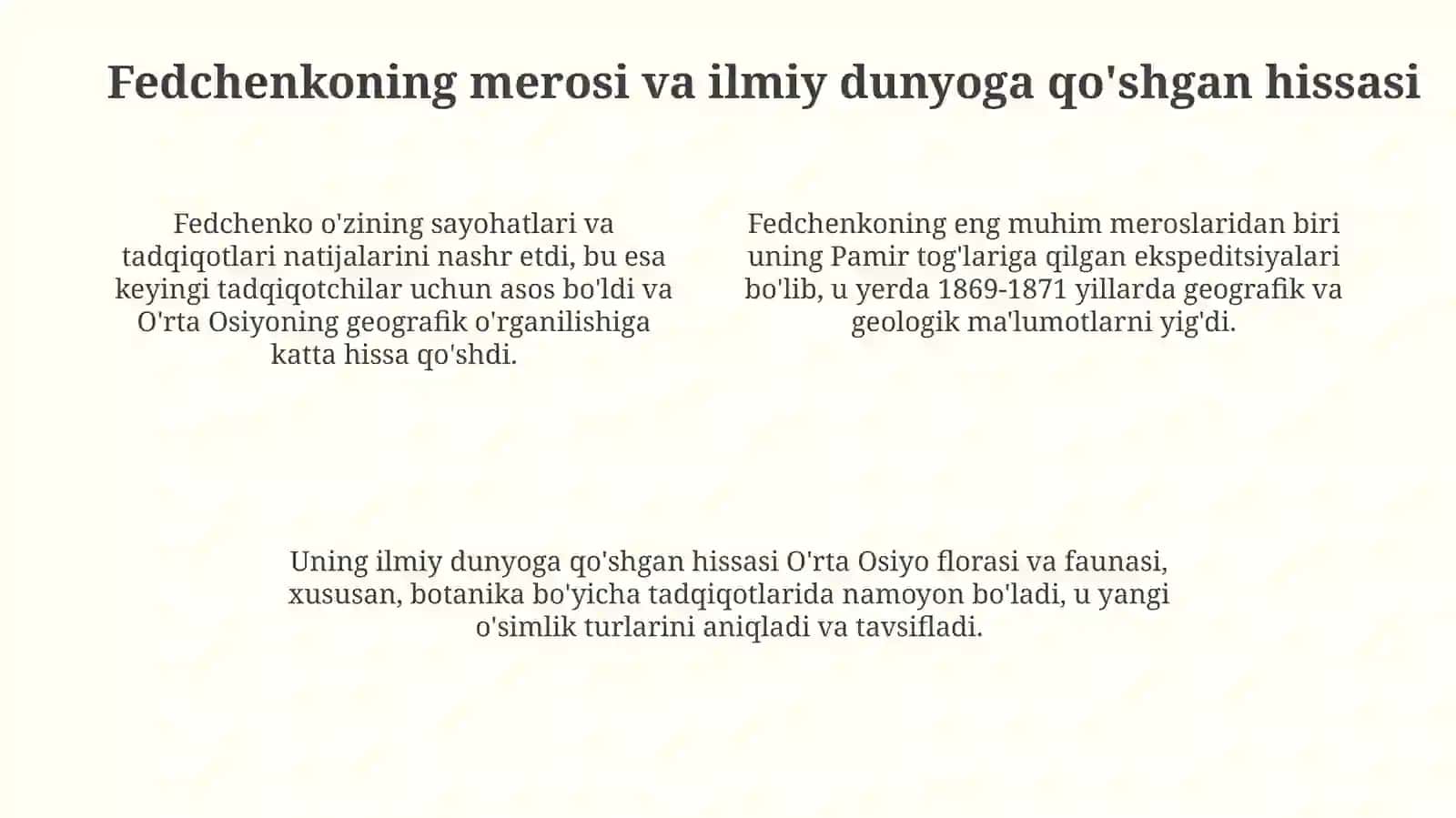 Fedchenkoning Oʻrta Osiyoni oʻrganishga qoʻshgan hissasi 4