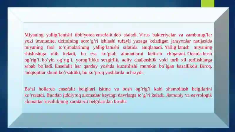 ENSEFALIT KASSALIGINING KELIP CHIQISHI SABABLARI VA ASORATLARI 4