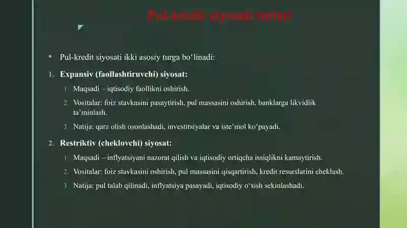 PUL KREDIT SIYOSATI VA ULARDAN FOYDALANISH AMALIYOTI TAHLILI. 4