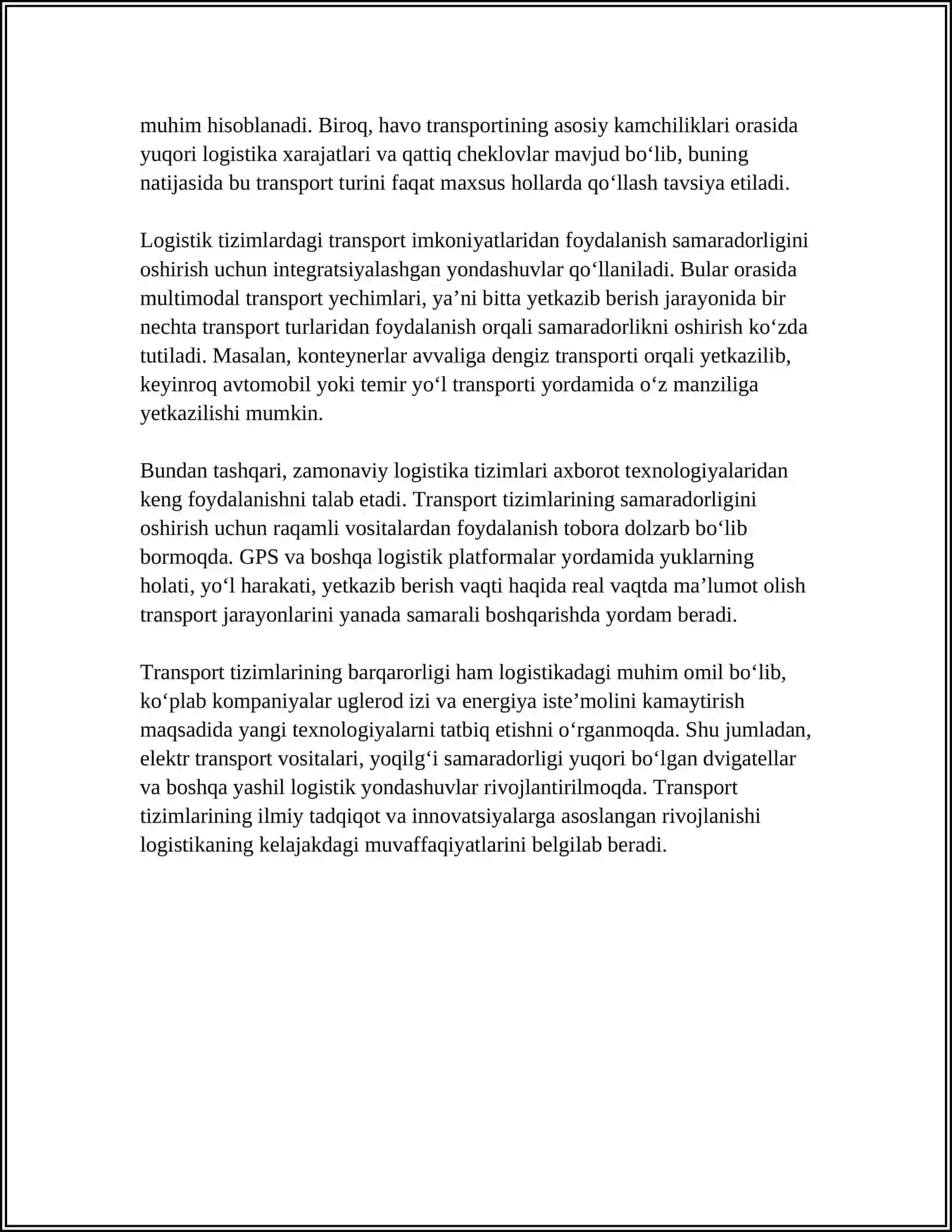 LOGISTIKA TIZIMIDA TRANSPORTNING O'RNI VA VAZIFALARI 4