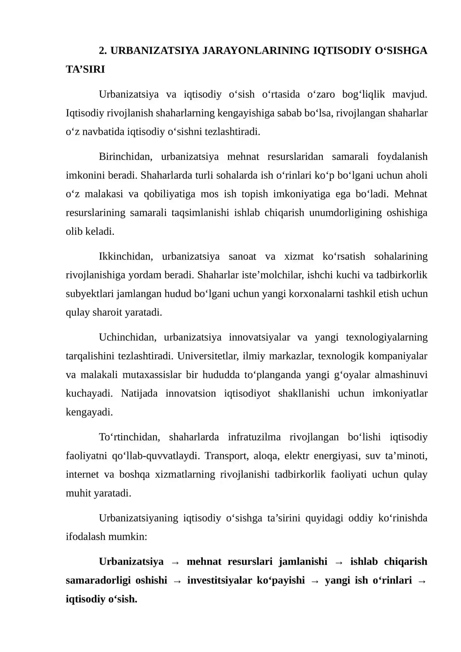 URBANIZATSIYA JARAYONLARINING IQTISODIY O‘SISHGA TA’SIRI BO‘YICHA MA’LUMOTLARNI YIG‘ISH VA TAHLIL QILISH 4